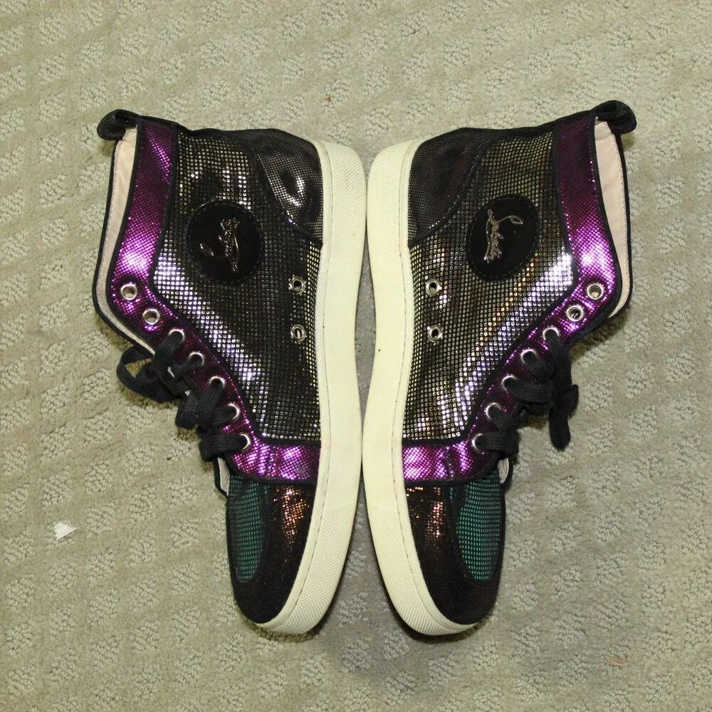 RARE!! Christian Louboutin Size 38.5 Metallic Iridescent Orlato High Top Sneaker